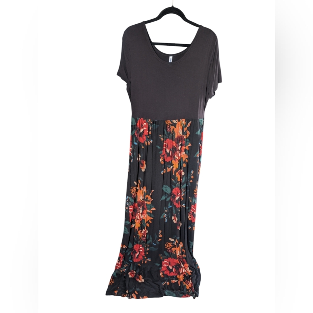Black floral print maxi dress XL